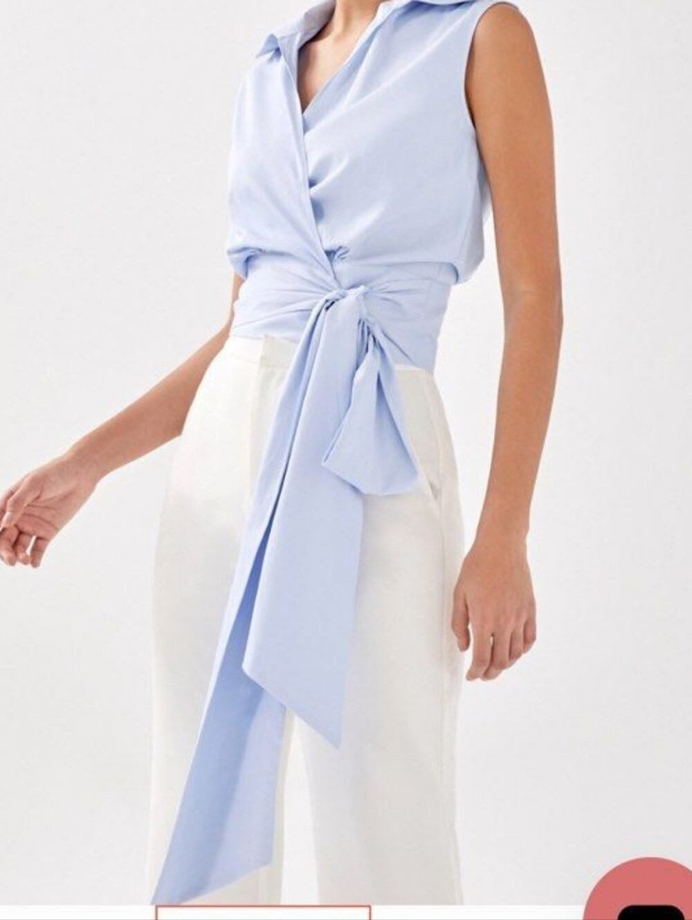 Love Bonito Sleeveless Light Blue Wrap Top with Tie Waist